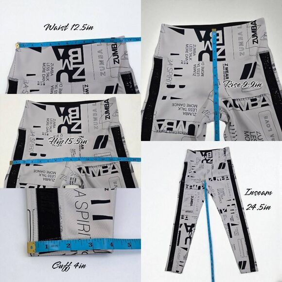 Zumba Classic High Waisted Newspaper Print Leggings Gray Size S (E114) - Picture 6 of 7